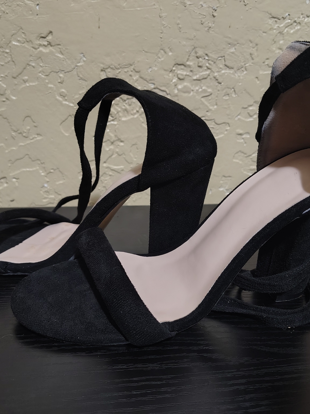 Black Ankle-Tie Block Heel Sandals